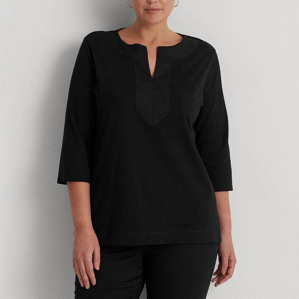 Lauren Ralph Lauren Black Split Neck 3/4 Sleeve Tunic